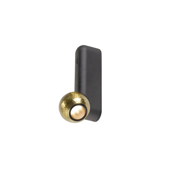 SLV 1010312 Dysko, LED-Wandstrahler Rund mit Schalter, DIM, 6.7W, 27K, in schwarz/gold