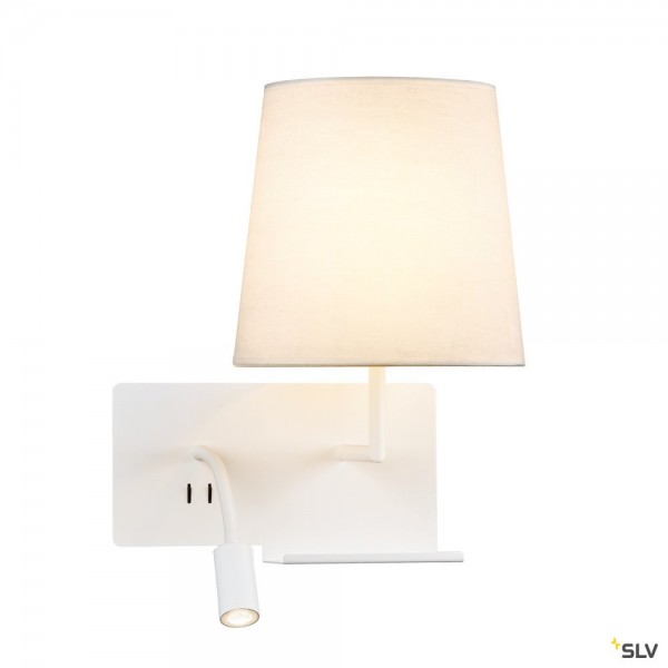 SLV 1003460 Somnila Flex, Wandleuchte, weiß, Schalter, rechts, E27 max.40W + LED, 3W, 3000K, 65lm