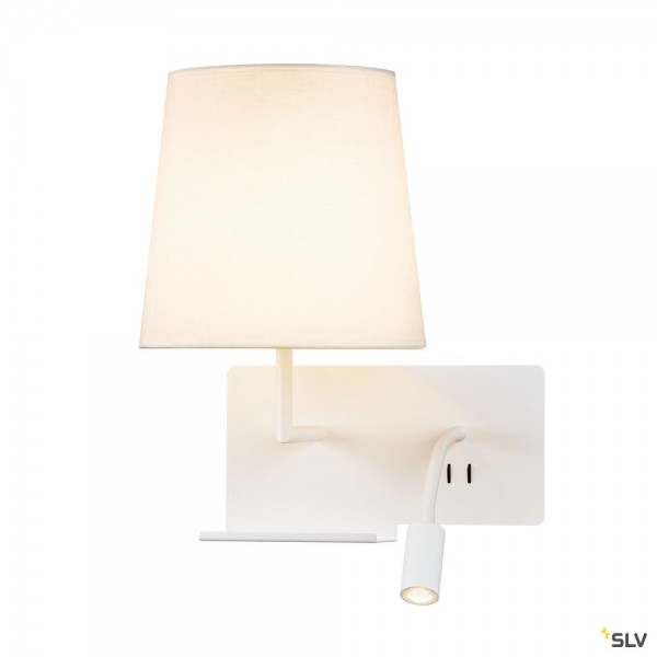 SLV 1003459 Somnila Flex, Wandleuchte, weiß, Schalter, links, E27 max.40W + LED, 3W, 3000K, 65lm