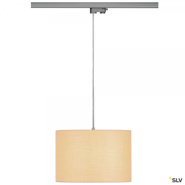 SLV 145994 + 132662 + 155583 Fenda, 3 Phasen, Pendelleuchte, chrom/beige, Ø30cm, E27, max.60W