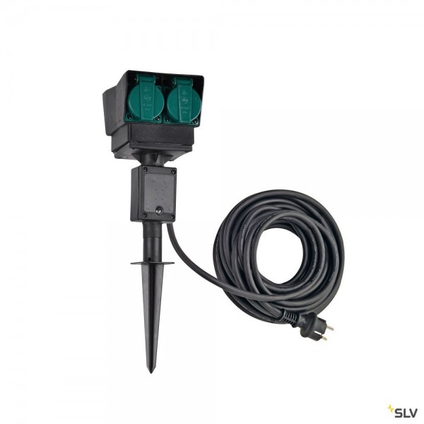SLV 1000875 Gartensteckdose, 10m, schwarz, 4er, IP44, Frankreich