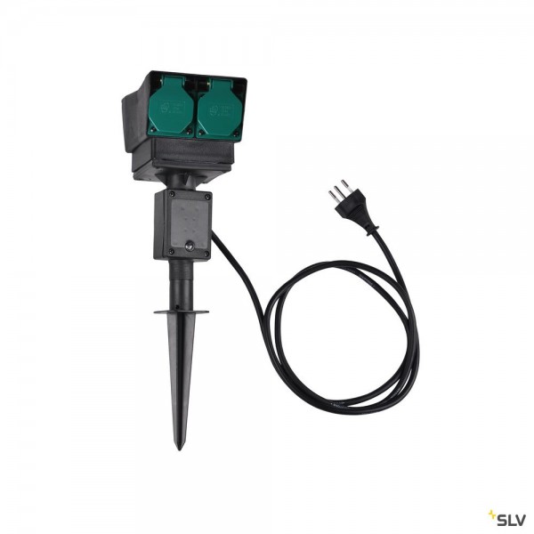 SLV 1000873 Gartensteckdose, 1,5m, schwarz, 4er, IP44, Italien