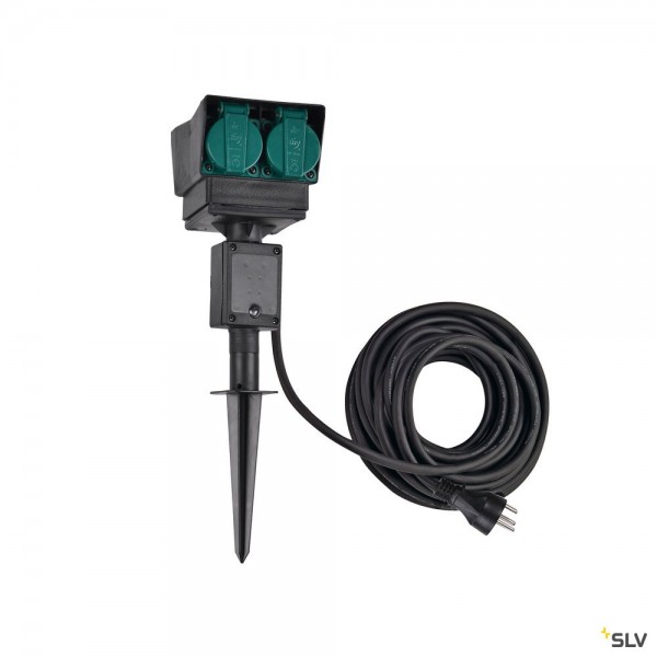 SLV 1000878 Gartensteckdose, 10m, schwarz, 4er, IP44, Dänemark