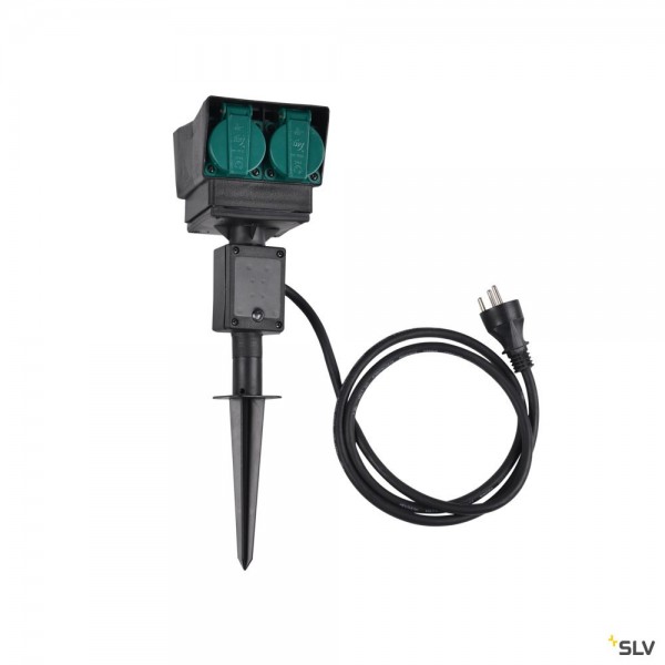 SLV 1000872 Gartensteckdose, schwarz, 4er, IP44, 1,5m, Dänemark