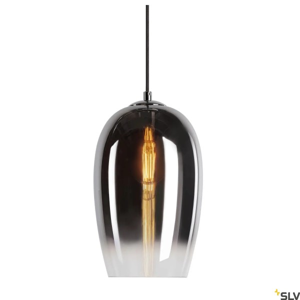 SLV 1006398 Pantilo Oval, 1 Phasen Pendelleuchte, chrom, Adapter grau, E27, max.15W
