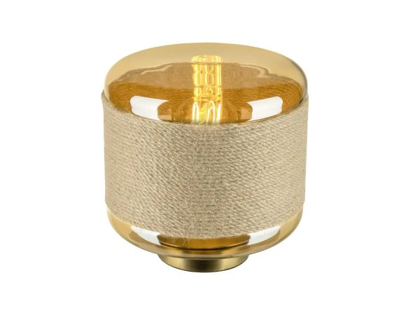 SLV 1010208 Pantilo Rope 19, Designer Glas Tischlampe mit Hanfseil, E27, in gold/natur