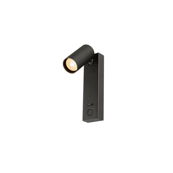 SLV 1011923 Enola 2.0 S, Asymmetrische Wandleuchte mit Schalter und USB-C, GU10 Mini, in Schwarz