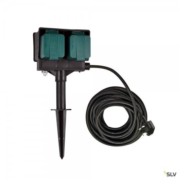 SLV 1000877 Gartensteckdose, 10m, schwarz, 4er, IP44, England