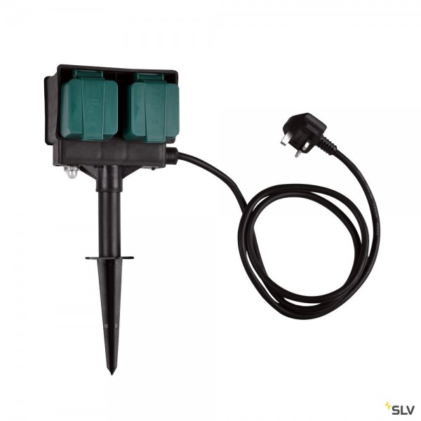 SLV 1000871 Gartensteckdose, 1,5m, schwarz, 4er, IP44, England