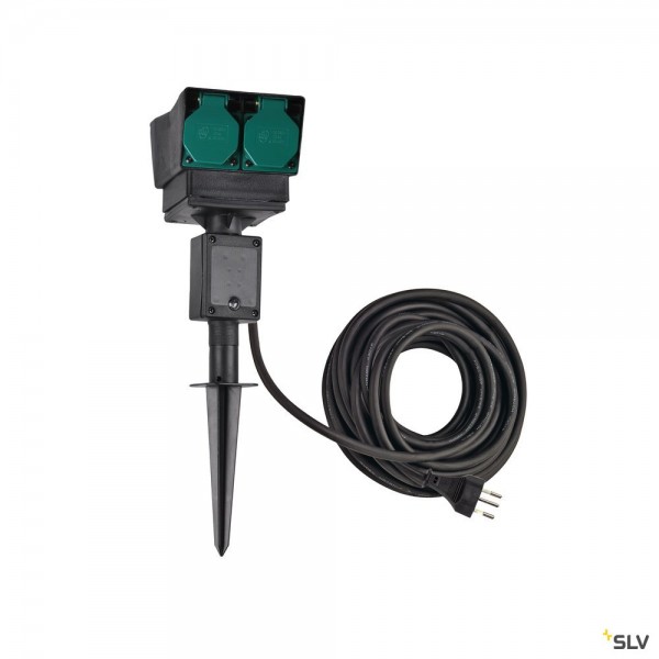 SLV 1000879 Gartensteckdose, 10m, schwarz, 4er, IP44, Italien