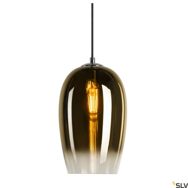 SLV 1006403 Pantilo Oval, 1 Phasen Pendelleuchte, gold, Adapter schwarz, E27, max.15W