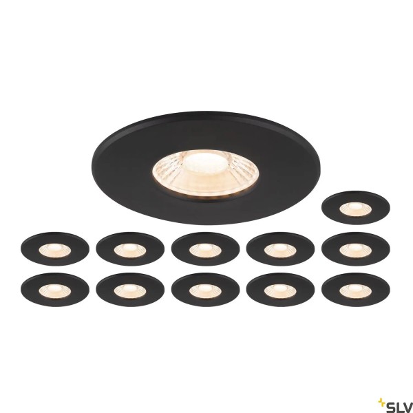 SLV 1007271 Universal Downlight SET, 12x LED-Einbaustrahler, schwarz, IP65, CCT, 5/8W, 27/3/4/6K